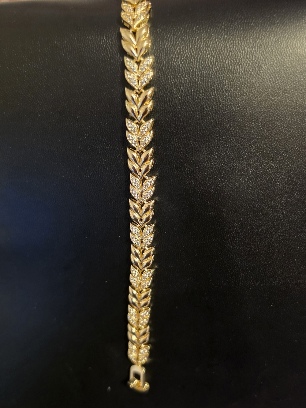 Gold Leaf Tennis Bracelet with Crystal Accents